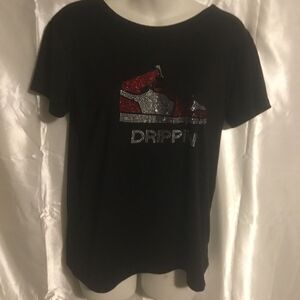 Charlotte Russe  Black Red  Sneaker Rhinestone Crew Neck Short Sleeve Shirt M